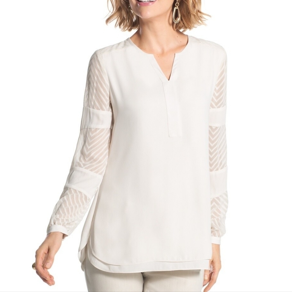 Chico's Ramona Stitched Top Size 2 (Large)